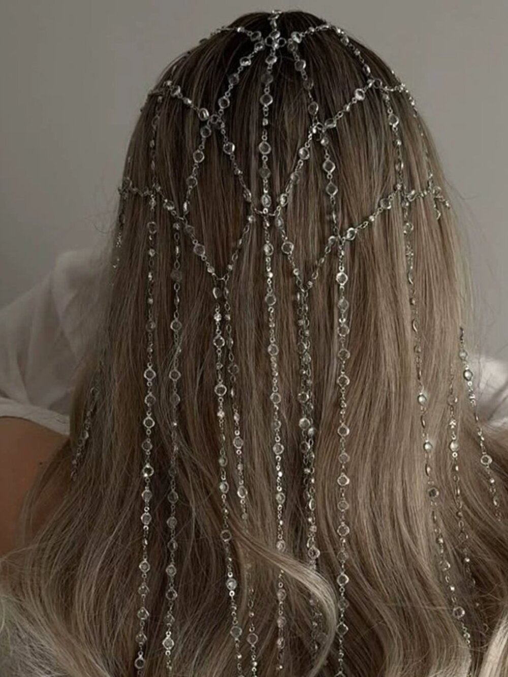 Bohemian Rhombus Mesh Crystal Crown: Full Head Veil Alternative Hair Jewelry for